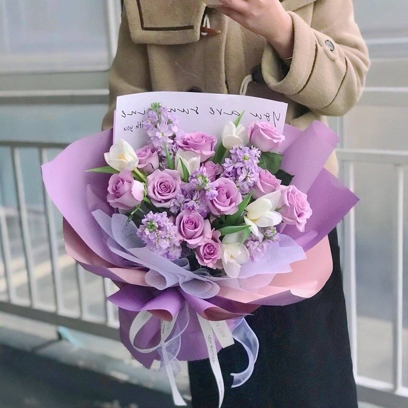 杭州鲜花速递同城海洋之歌紫玫瑰混搭花束生日订花店当日配送上门