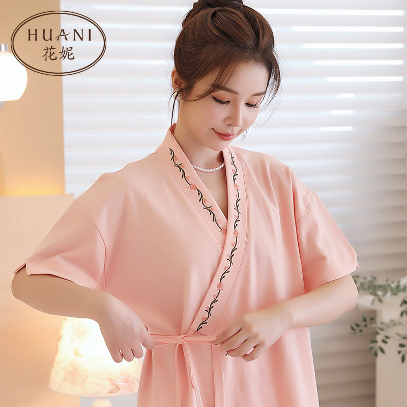 新中式睡衣女夏季2024新款汉服系带和服家居服短袖短裤古风绣花