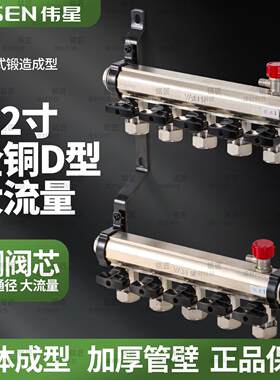伟星 1.2寸-20地暖分水器D型家用大流量纯铜地热分水器集水器全铜