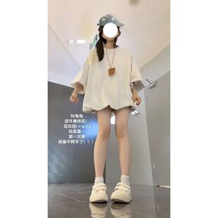 韩版 短袖 T恤女夏季 休闲褶皱下摆设计感百搭小众上衣服 花苞泡泡袖