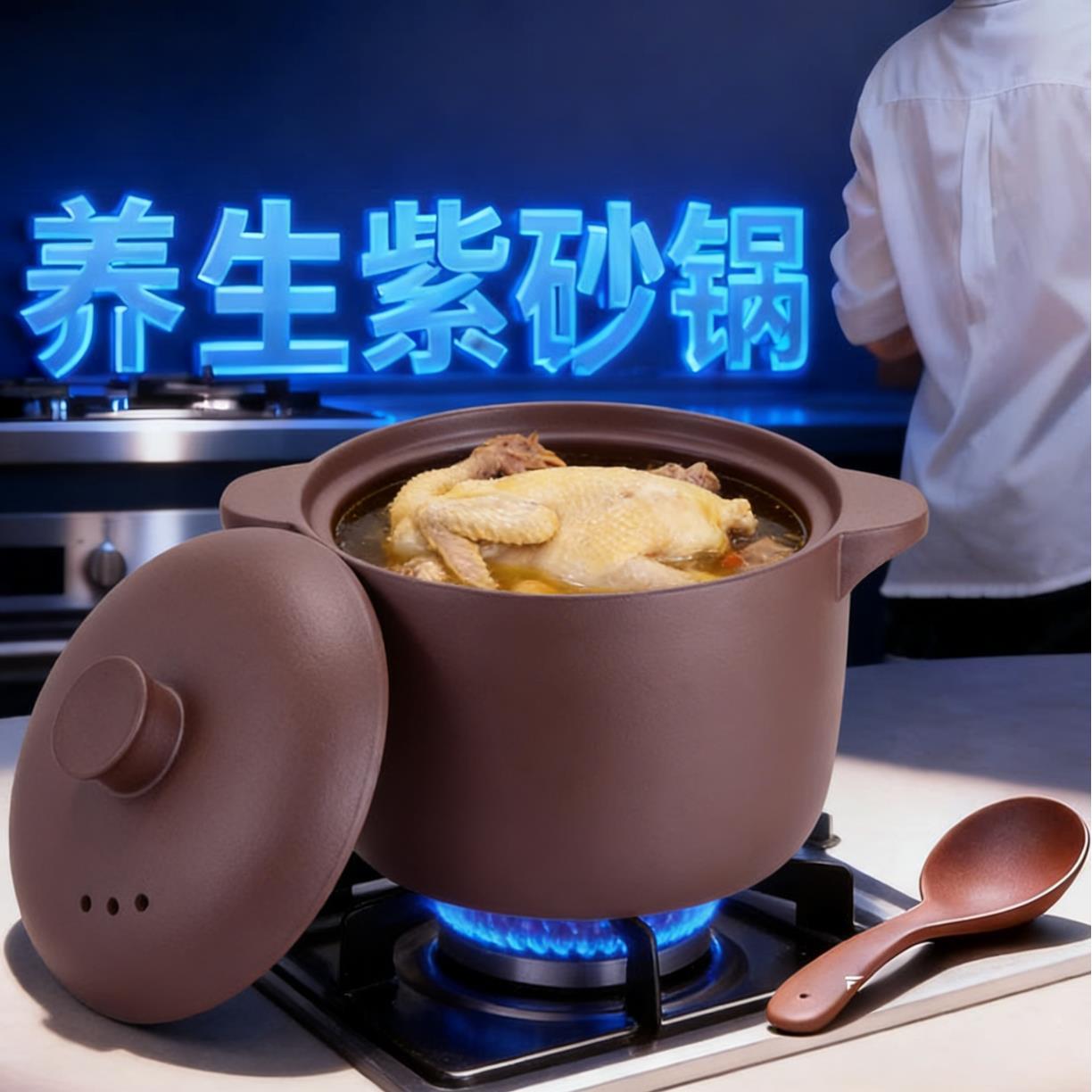 宜兴紫砂砂锅煲汤家用明火燃气灶电陶炉耐高温干烧不裂无釉无涂层