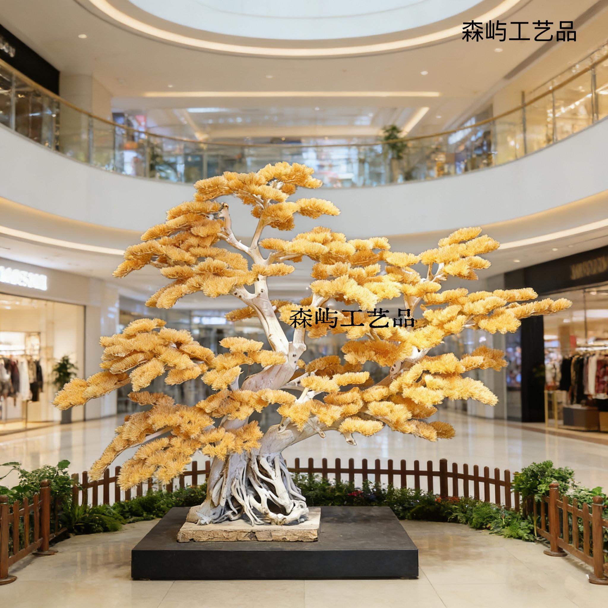 彷真迎客松室内造型树假树大型枯木实木枯树装饰造景松树盆景摆件