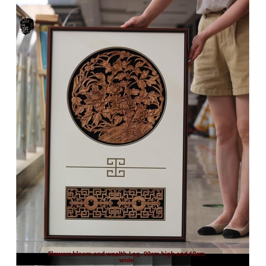 新中式挂画客厅玄关背景墙家居饰品东阳木雕挂件香樟木实木福字