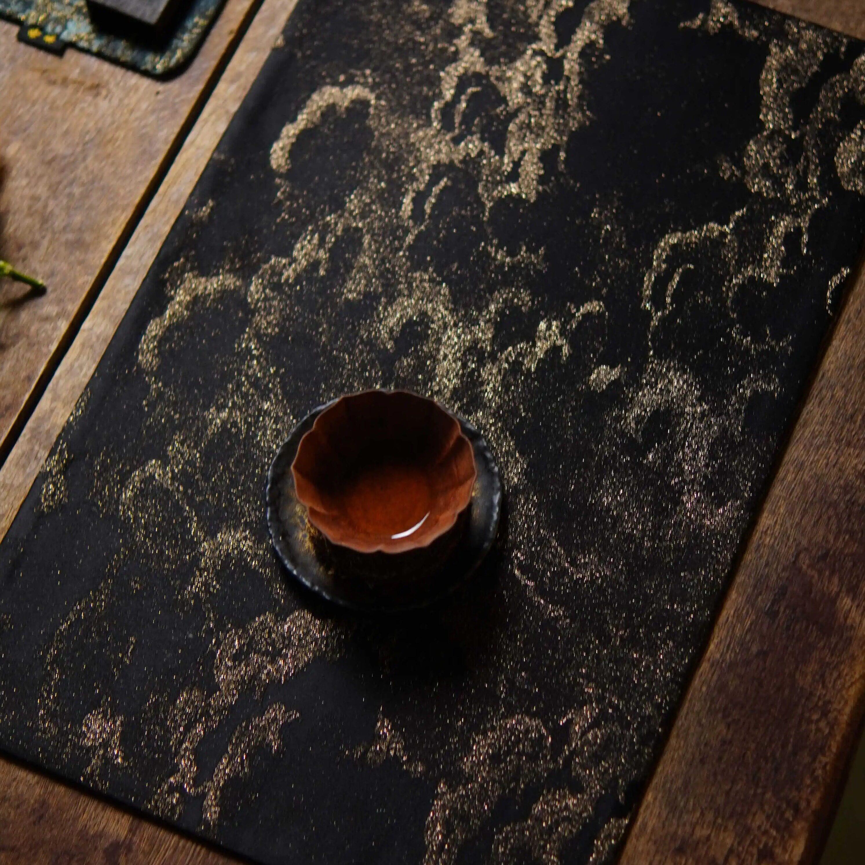 乔木手作 云海 织锦缎鎏金茶席 轻奢中式干泡茶席 吸水茶席中国风