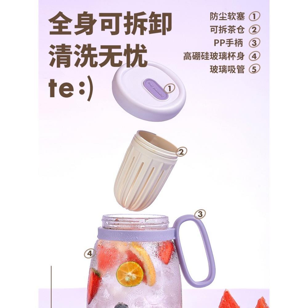XEI3茶水分离花茶杯玻璃杯女泡茶杯大容量高颜值吸管水杯大肚杯子