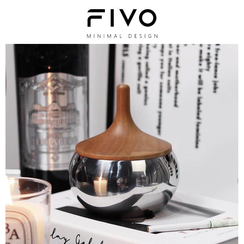 FIVO北欧ins风金属烟灰缸不锈钢装饰摆件带盖防风办公室高档