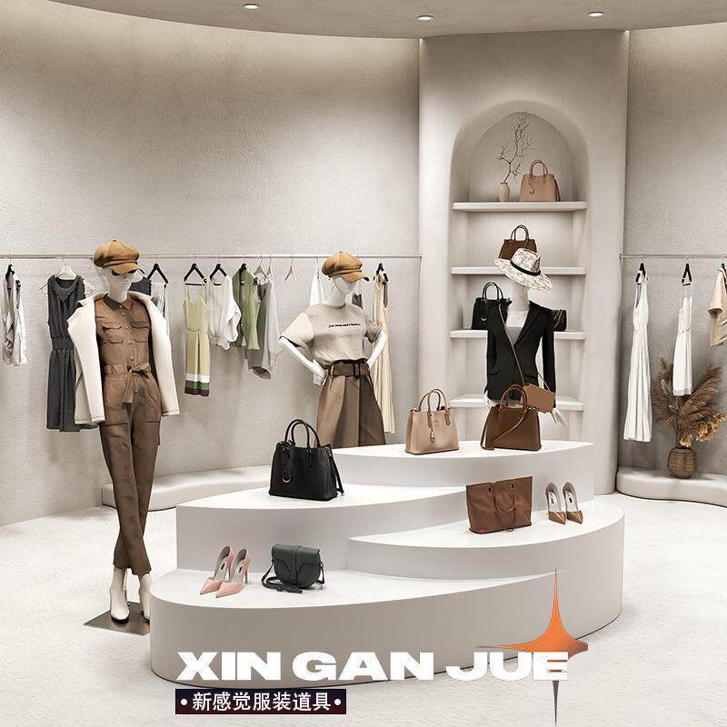异形中岛台4层服装店展示台陈列定制桌烤漆女装店中间摆台中岛柜