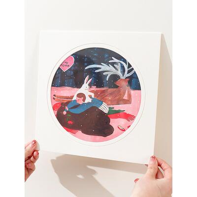 简易圆形相框卡纸高级感白色纸相框装裱儿童画手绘插画作品纸边框