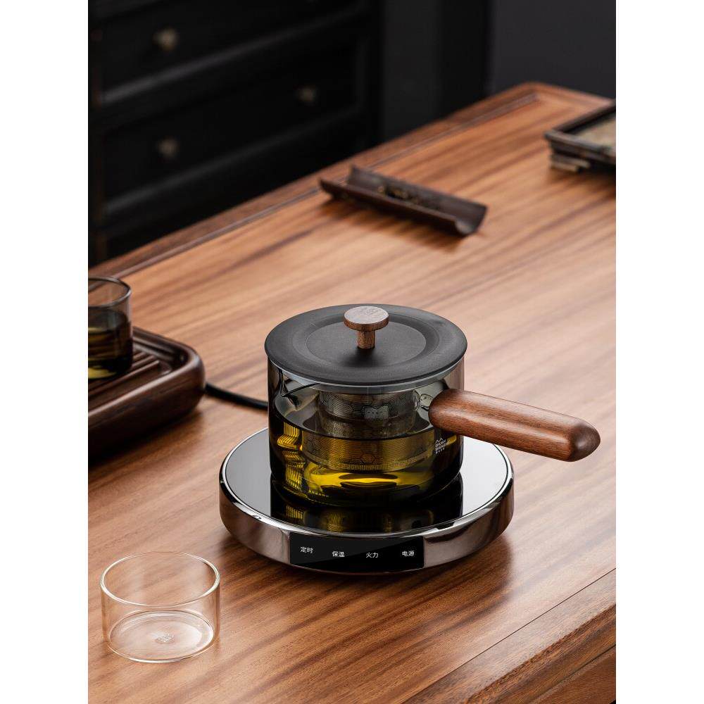采购产品高硼硅玻璃茶壶,磁性衬垫,木柄,水壶,办公室电陶瓷炉