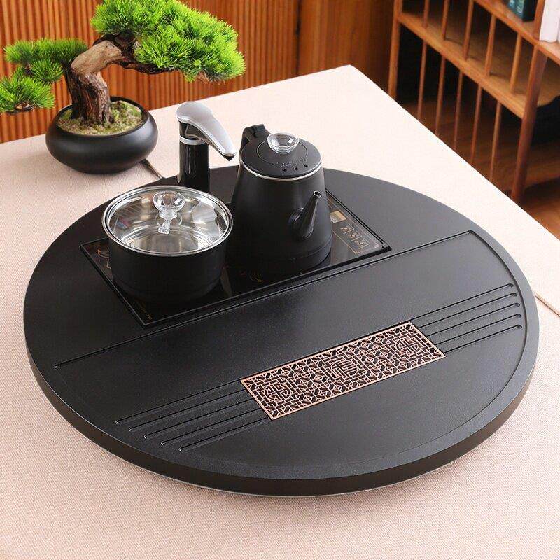 乌金石天然茶盘全自动上水电磁炉茶海圆形茶台家用一体烧水壶茶具