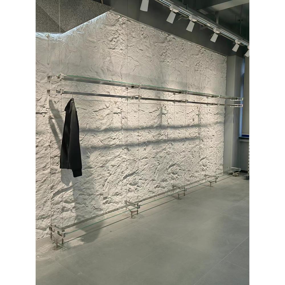 服装店展示架不锈钢上墙壁挂式陈列架网红玻璃钢丝吊挂女装店货架