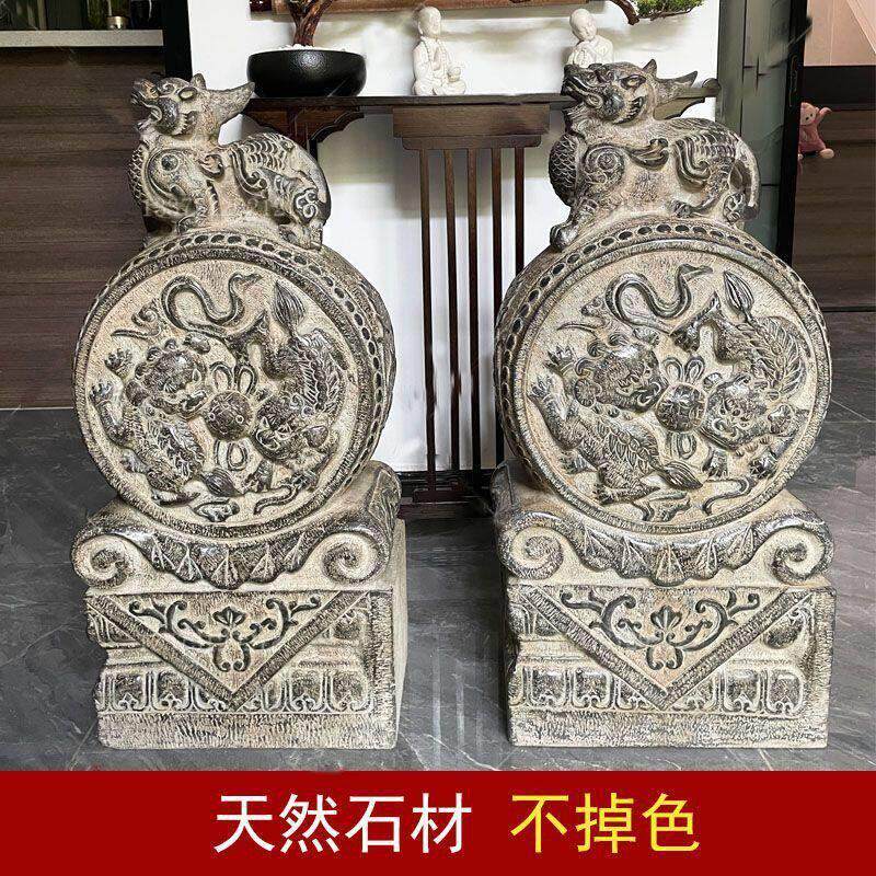 门墩抱鼓石一对青石家用石墩貔貅仿古摆件门口石鼓石雕门当户对
