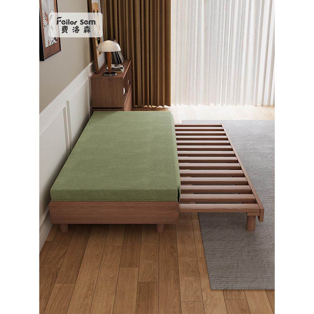 哲学斯堪的纳维亚灰实木沙发床两用小公寓客厅多功能拉出可伸缩床