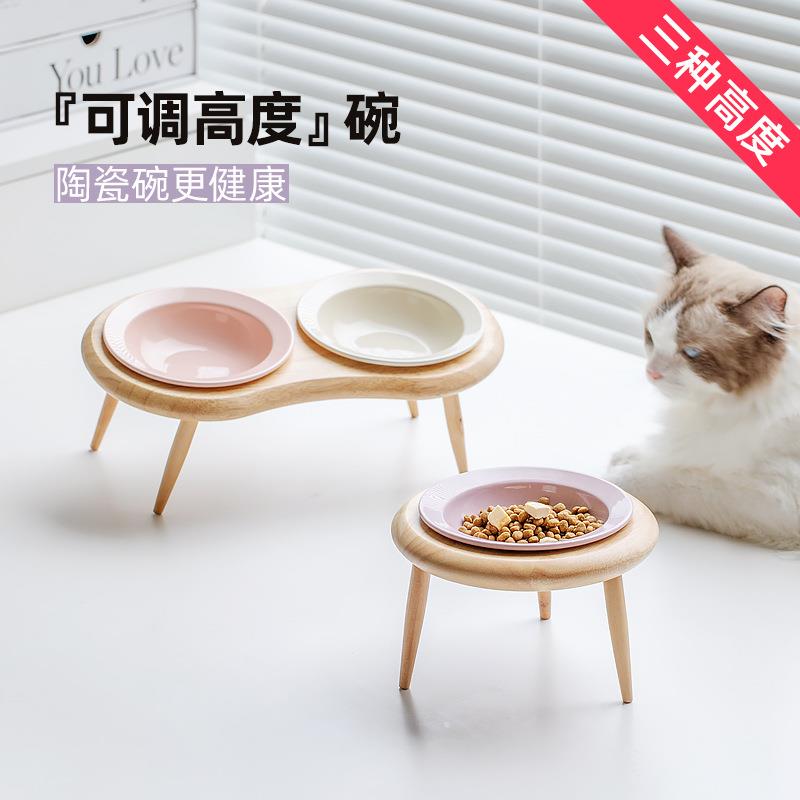 韩国bd同款陶瓷草帽飞碟宠物猫咪碗斜口狗碗水碗高脚食碗盆护颈椎