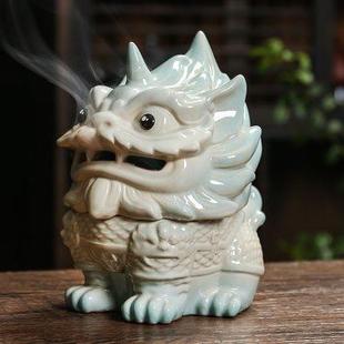 陶瓷神兽朝天吼香薰炉家用室内仿古家居招财貔貅香薰摆件 孟工坊