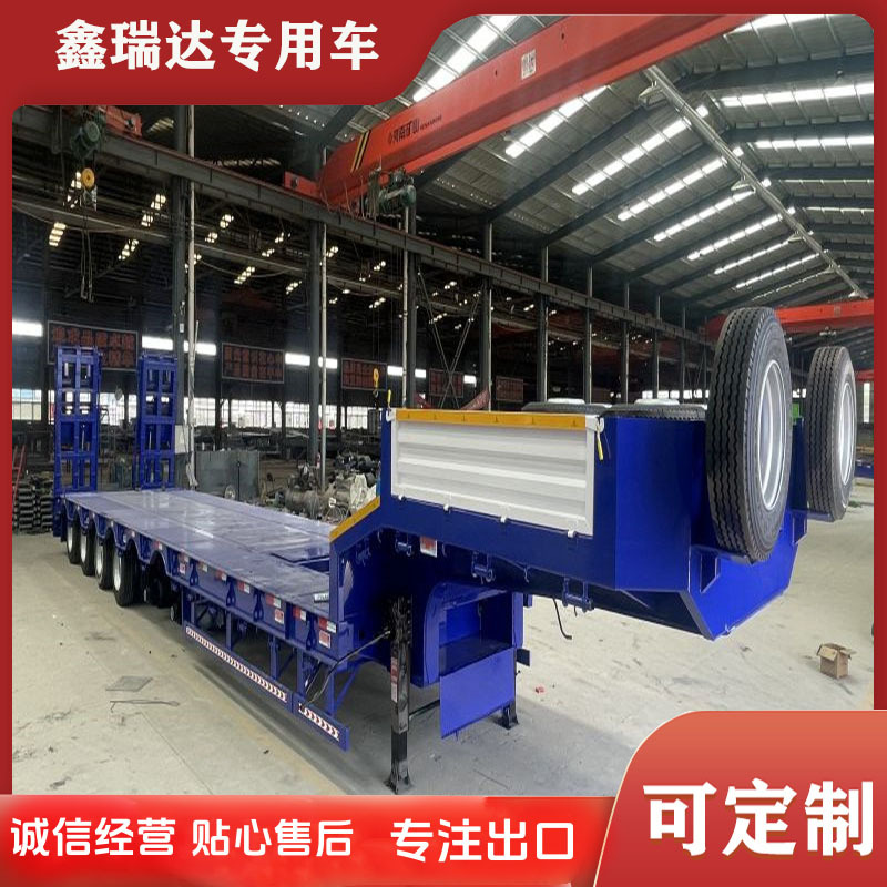 液压爬梯钩机板车 13.75米抽拉式低平板半挂车 大件运输轴线板车