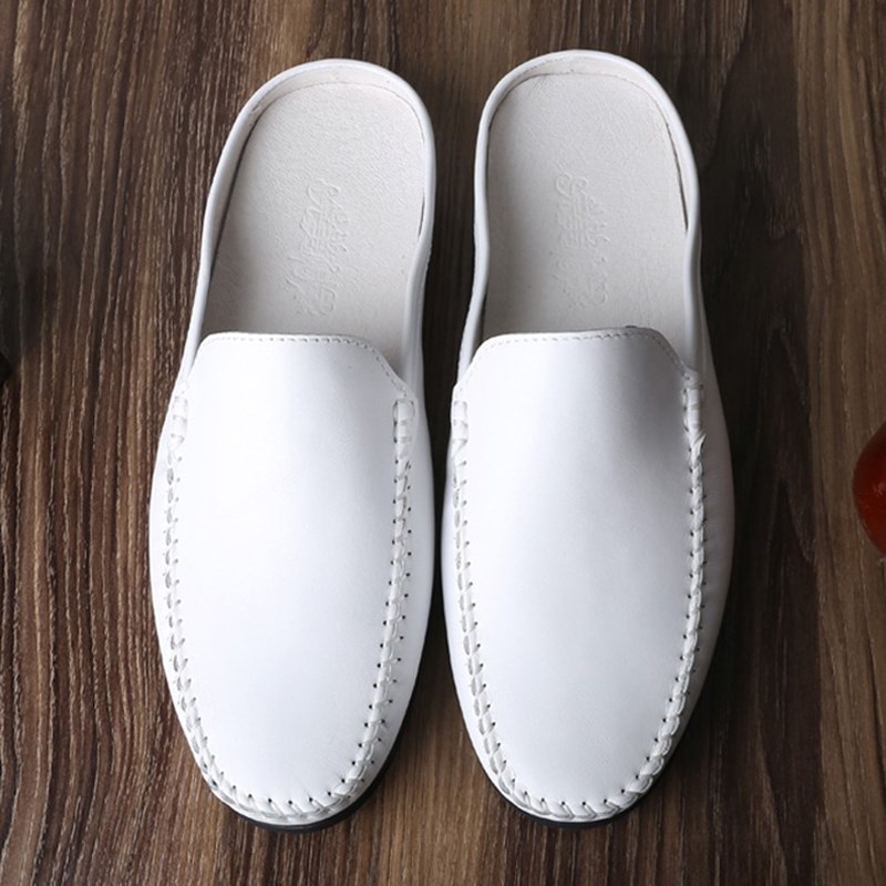 小白鞋透气拖鞋潮流白色男士半拖鞋真皮懒人休闲男夏季正品男鞋