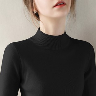 独特法式 秋冬新款 女修身 黑色半j高领长袖 慵懒风毛 内搭针织打底衫