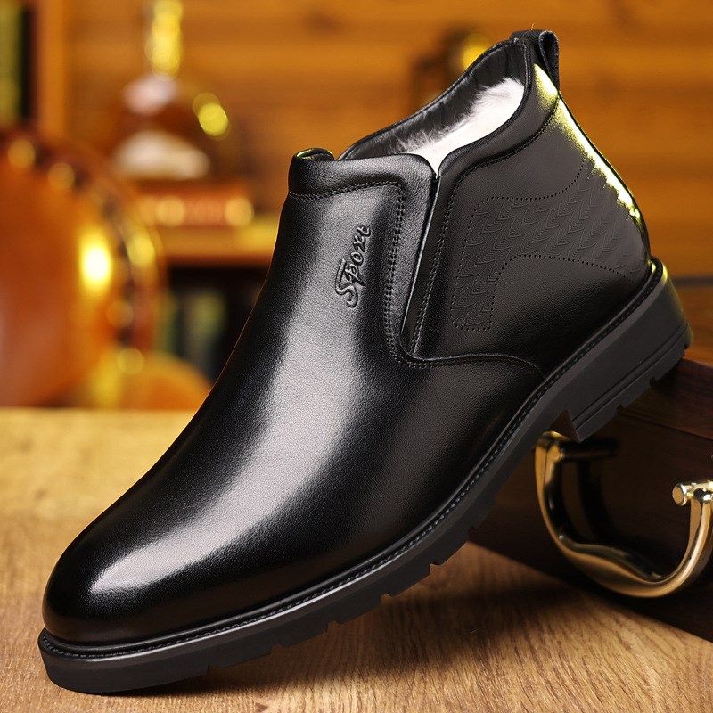 高端新款中老年男士冬季棉鞋羊毛保暖商务鞋子中年爸爸帮皮鞋加绒