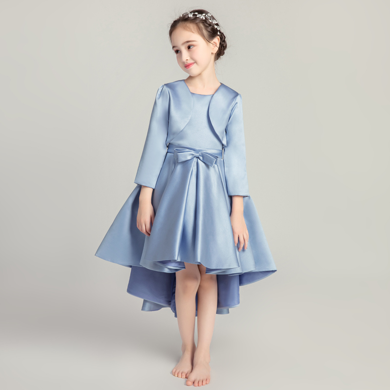 女童主持人晚礼服儿童走秀婚纱公主裙长袖小花童钢琴演Z出服洋气