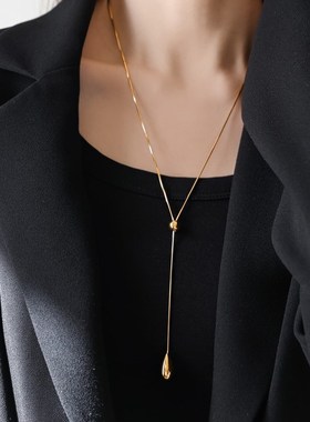 不掉色~轻奢高品质设计水滴抽拉长款项链女毛衣链秋冬卫衣连衣裙