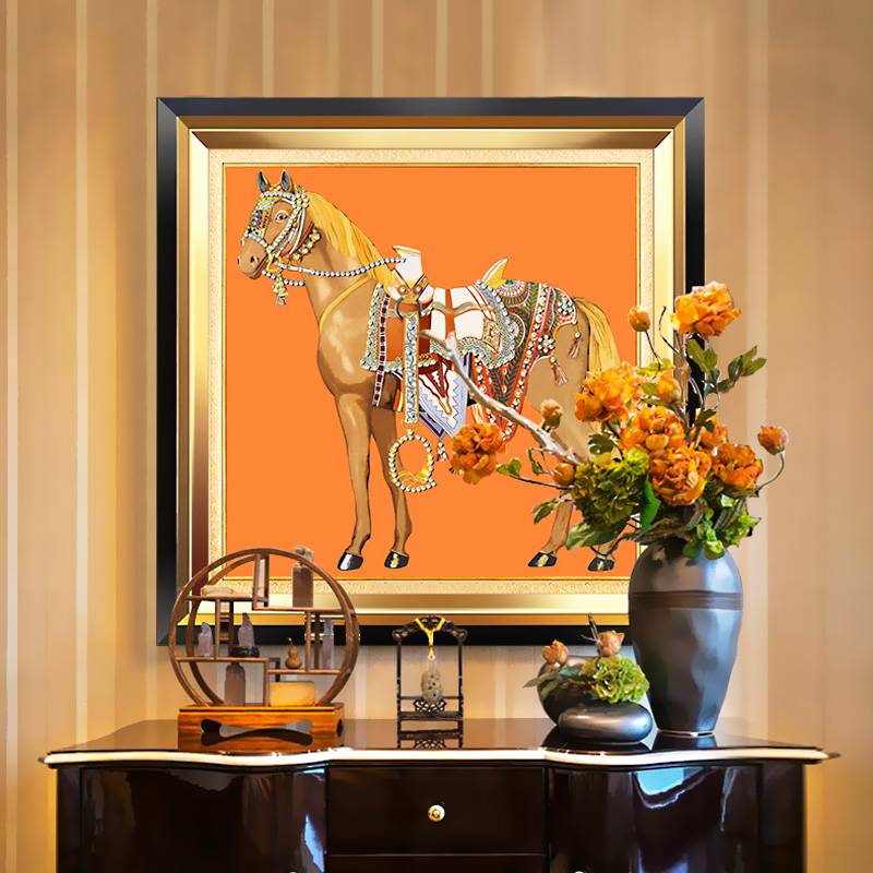 现代欧式客厅装饰画玄关美v式轻奢壁画墙画马别墅沙发背景墙挂画图片