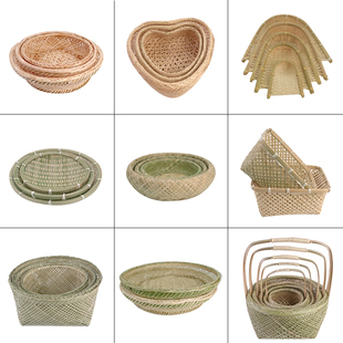 竹编制品手工簸h箕小竹筐竹篓竹篮装馒头筐收纳筐竹制品大全工艺