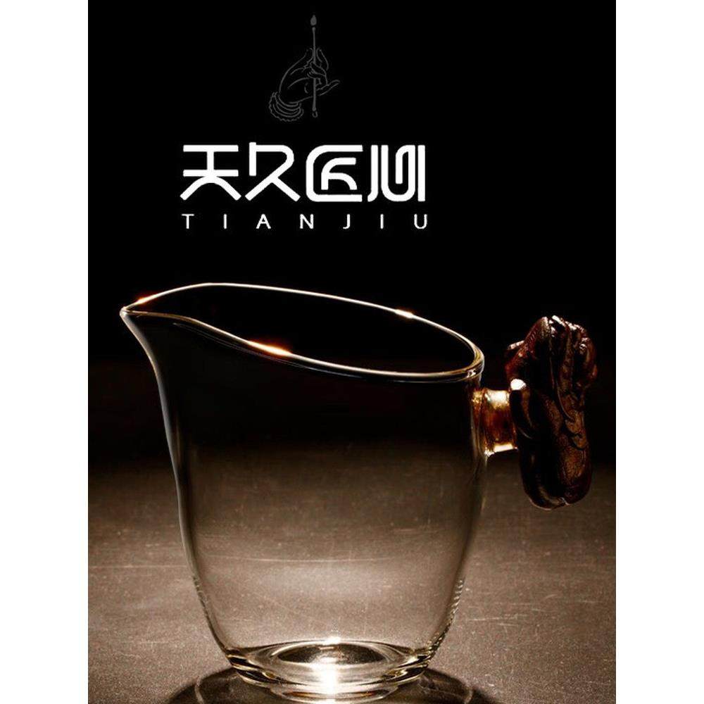 天久璃匠纯手工貔貅玻璃公道杯红木雕刻把手高硼硅玻璃杯泡茶公杯,餐饮具,公道杯,淘宝优惠券,粉丝福利购,淘宝优惠卷