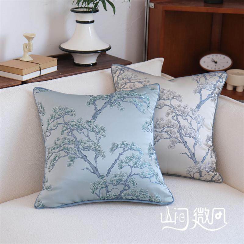 新中式松树提绣抱枕覆古风中国风靠枕靠垫绿色靠包客厅沙发靠垫套