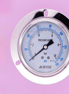 ACUTEK 轴向带边 中心螺纹 耐震压力表 YN75ZT 10bar G3/8