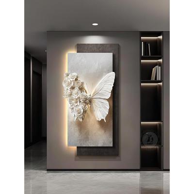 2025新款蝴蝶挂画高级感入户玄关装饰画浮雕立体感走廊过道壁灯画