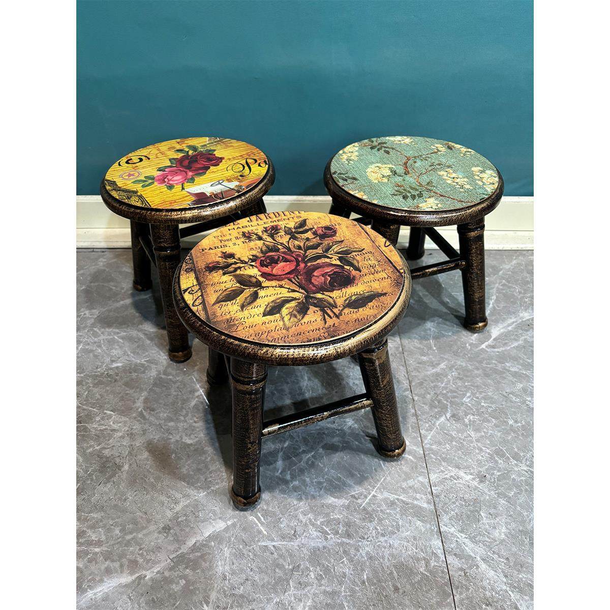 北欧家用小凳子客厅门口换鞋凳可爱实原木儿童卡通艺术矮板圆凳椅