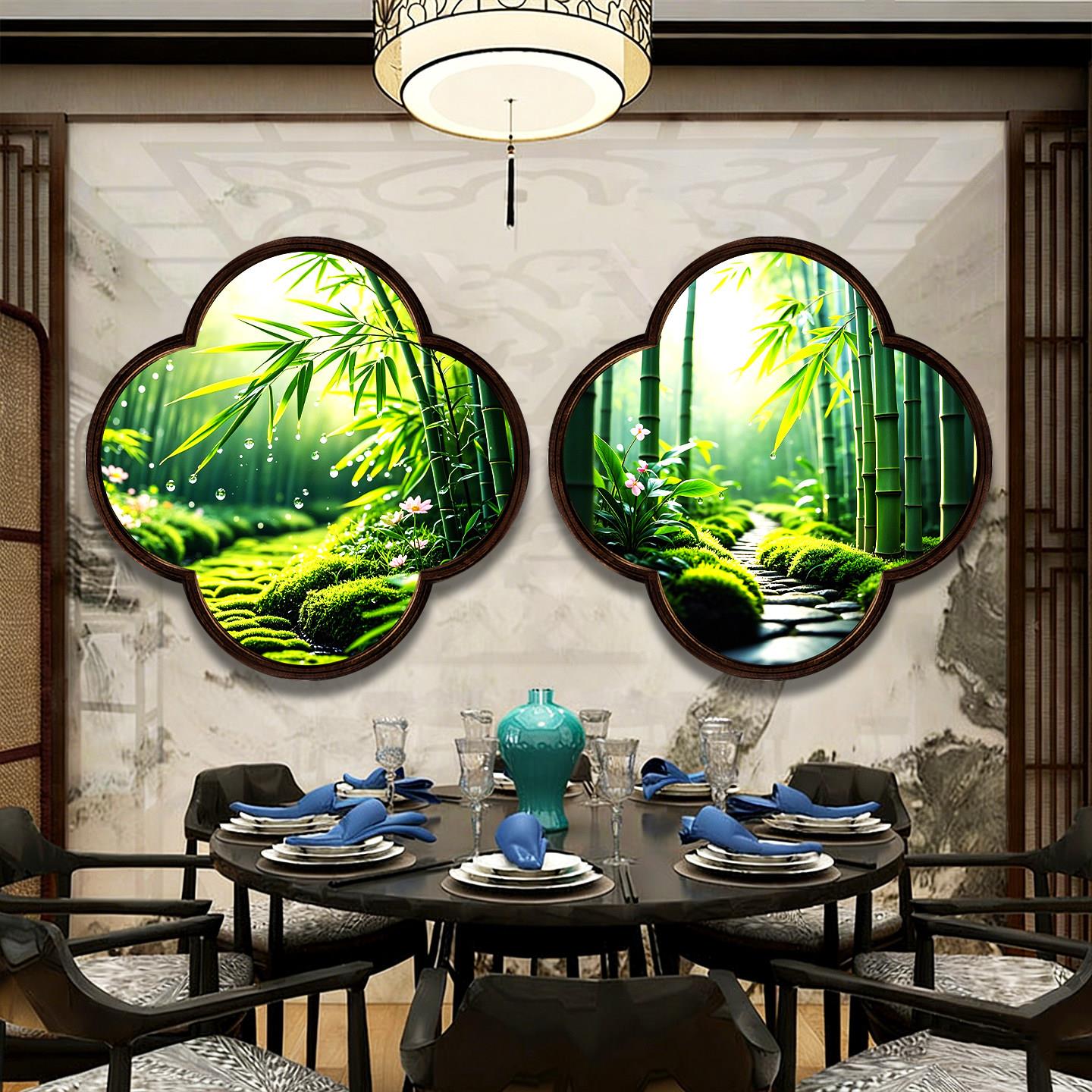 新中式假窗户灯箱挂画火锅店餐厅茶室发光装饰画饭店宋氏美学轩窗