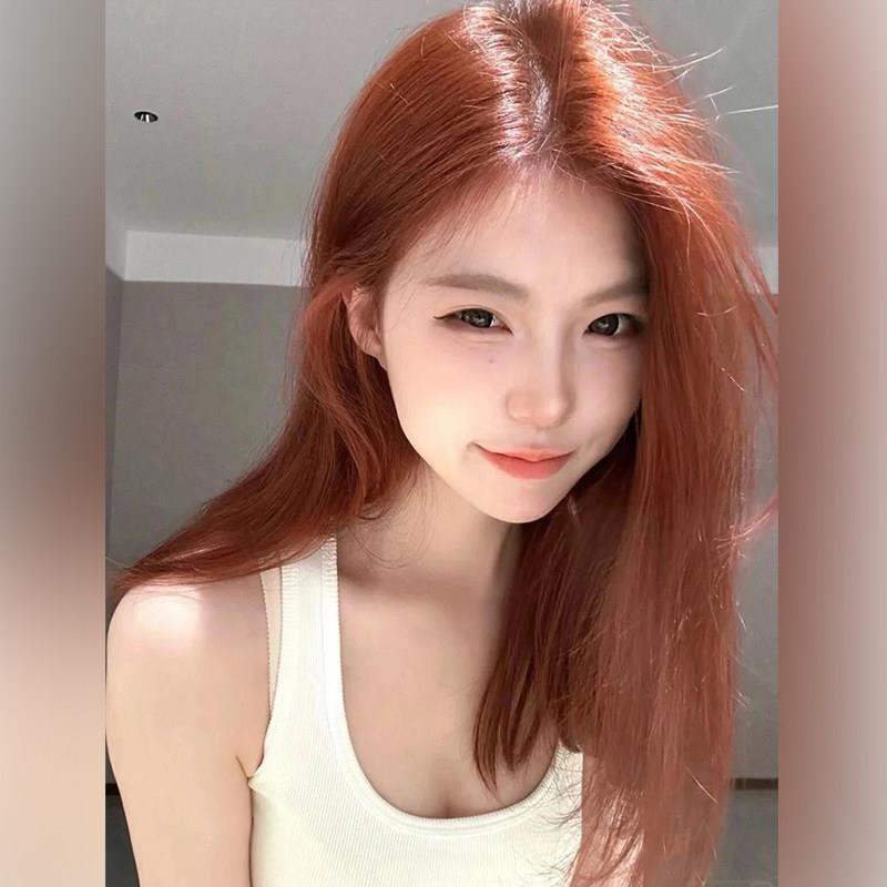 草莓八字浏海韩式中分女长发全头套直发彩色女团lolita假发彩色