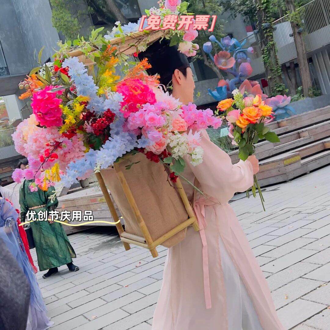 古镇集市户外汉服表演装扮宁采臣同款竹篓演出道具竹编书生竹篓