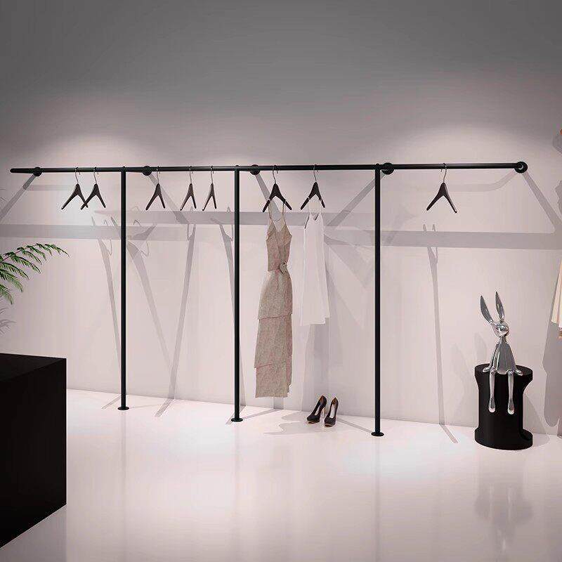 服装店展示架铁艺上墙挂衣架女装店陈列架黑色货架简约落地衣服架