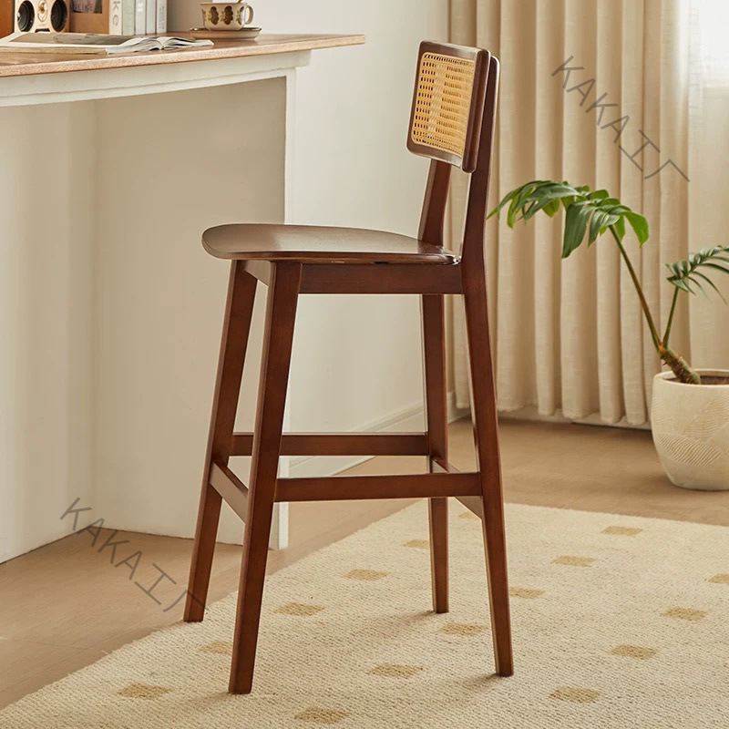 LCP2藤编吧台椅北欧日式家用复古高脚凳靠背椅民宿酒吧风吧台