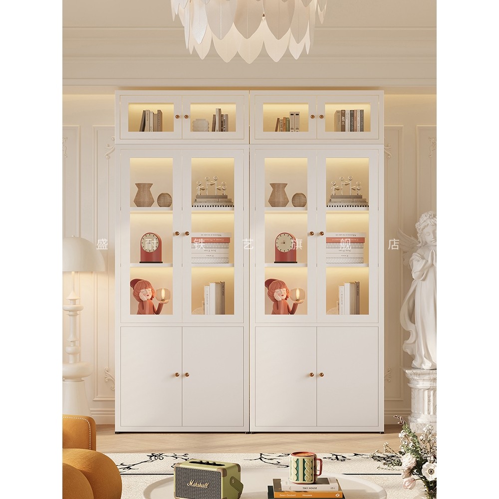 IL2.2米高70宽书柜顶柜组合简约奶油风客厅玻璃门书架置物展示柜,住宅家具,儿童书柜,淘宝优惠券,粉丝福利购,淘宝优惠卷