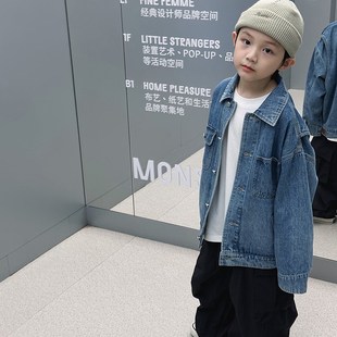 略略童裝 牛仔外套2023新款 H兒童秋季 上衣男孩大童春秋酷 男童秋裝