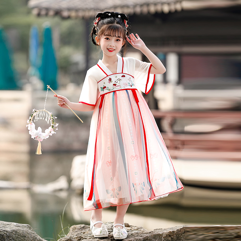女童汉服裙子e夏款儿童唐装中国风表演服公主裙2023新款古装连衣