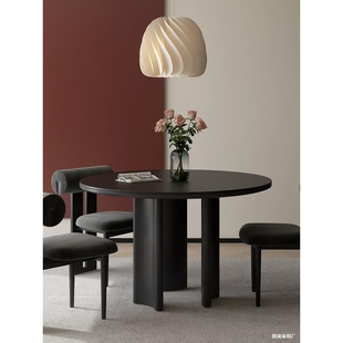 大户意大利简单圆形餐桌斯堪 纳维亚实木餐厅家庭小公寓餐桌石板