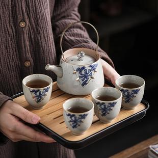 茶具套装 日式 家用一壶四杯便携旅行提梁壶两杯功夫茶具陶瓷小茶盘