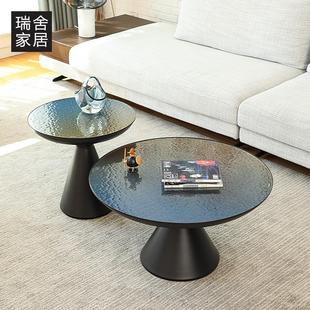 极简轻奢圆形小茶几 茶几客厅家用钢化玻璃沙发边几小户型圆桌意式