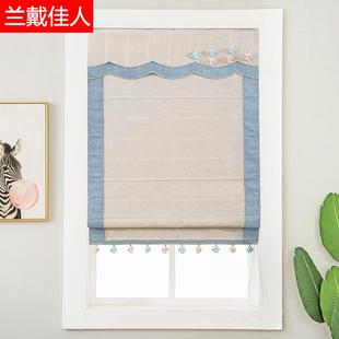 现代轻奢棉麻电动升降罗马帘窗帘儿童房男孩卧室飘窗小窗户短款