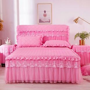 公主蕾丝夹棉加厚床裙单件加棉防滑床罩保护套防尘罩裙式 韩版 1.8m