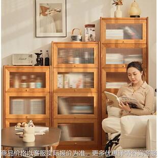 现代简约实木组合格子柜樱桃木书柜背景墙书架北欧书房落地书橱柜