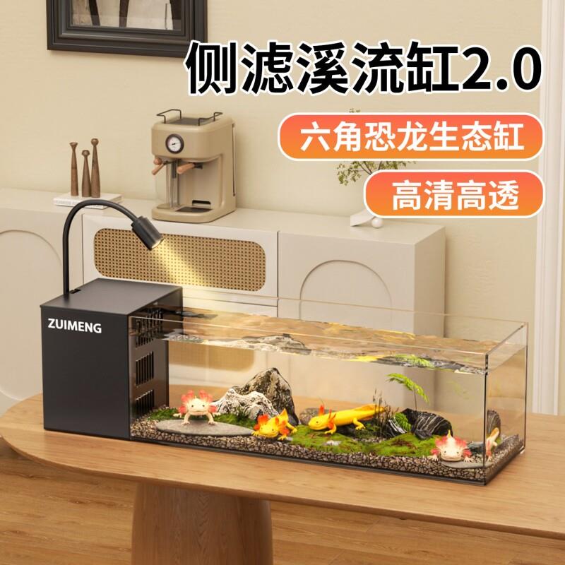 鱼缸六角恐龙鱼专用缸桌面造景蝾螈饲养缸一体成型溪流缸侧滤鱼缸
