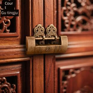 铜锁纯黄铜老式锁门古董挂锁家用盒子小锁户外庭院青铜古典覆古