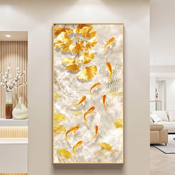 九鱼图玄关装饰画走廊过道挂画轻奢高级感入户正对门壁画聚财墙画