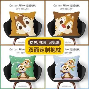 ins奇奇蒂蒂抱枕客厅迪士尼沙发情侣绒面睡觉办公室方枕头套卡通